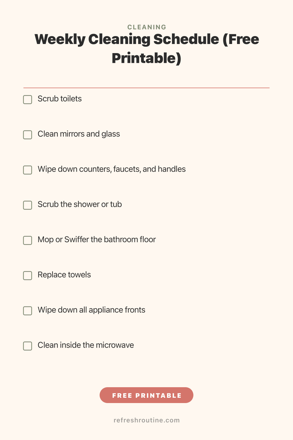 Weekly Cleaning Schedule (Free Printable)